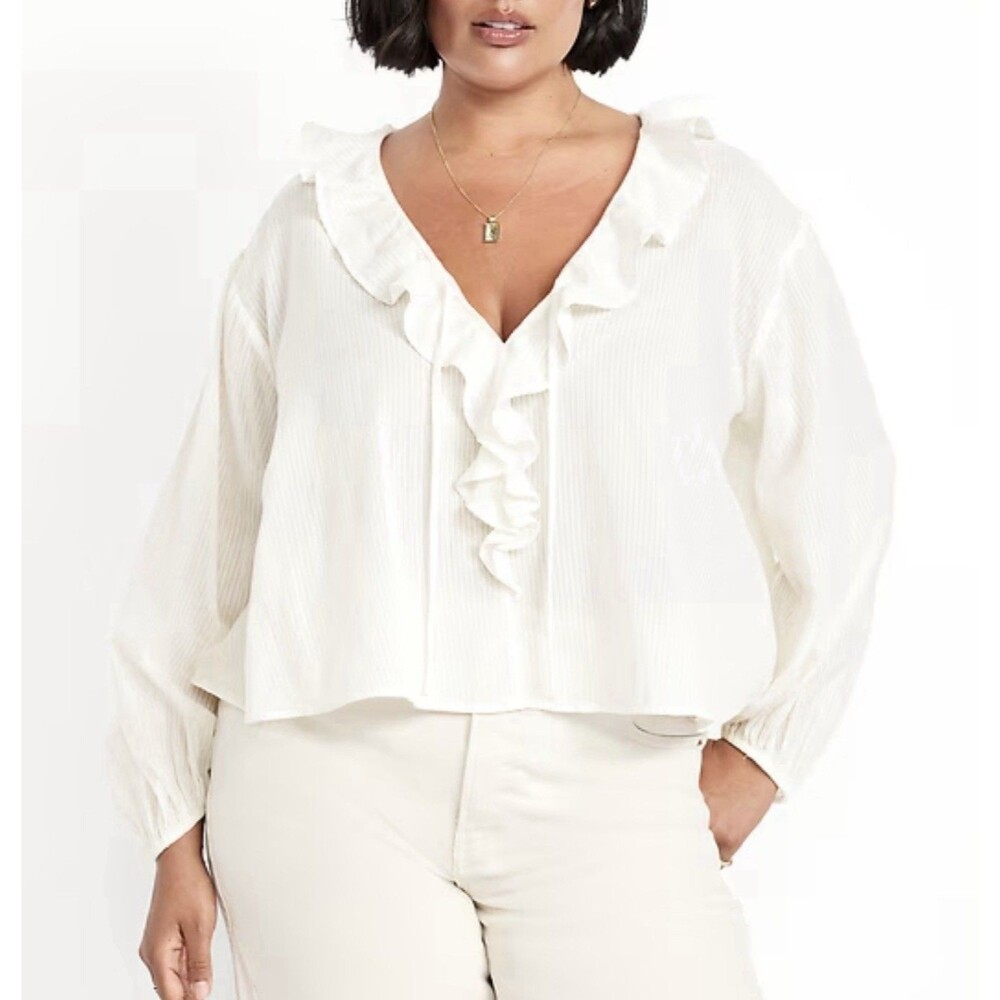Old Navy Top Tie Front Ruffle Ivory Cotton Lightweight Minimalist Size XL NWT